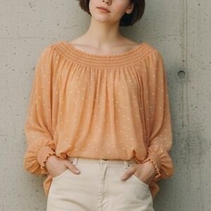 Ava & Viv 4X 28W 30W Sheer Peach Polka Dot Top Blouse Layered with Cami Tank